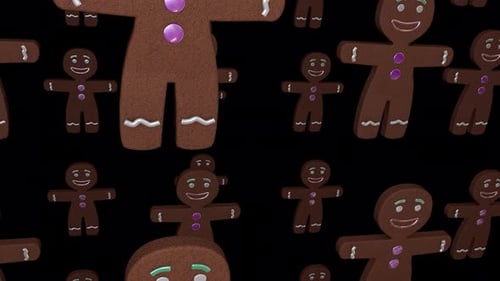Rows Of Gingerbread Men Flying Vertically In Seamless Loop