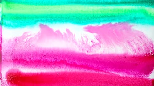 Abstract Watercolor Painting with Pink, Green, and Red