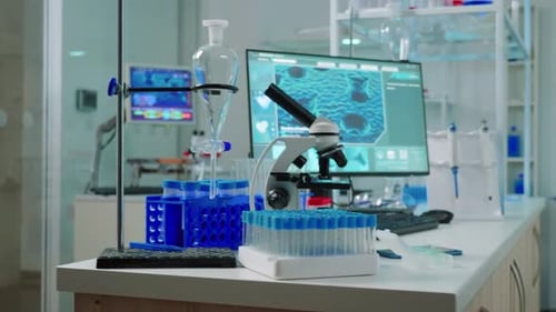 Science Lab Interior With Microscope and Test Tubes