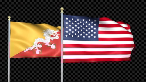 Waving Flags of Bhutan and United States