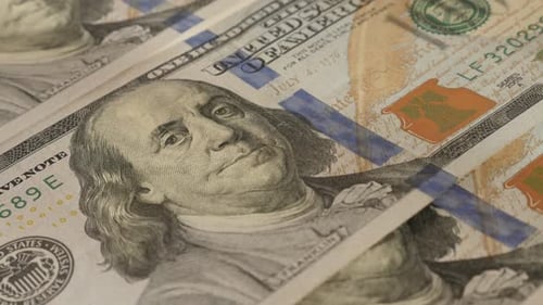Dollar banknotes in a row close-up 4K 2160p 30fps UltraHD footage - Paper currency in 100 USD denom