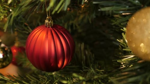 Bauble hidden on the branch 4K 2160p 30fps UltraHD footage - Decorative ornament hanged on Christmas