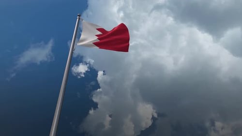 Waving Bahrain Flag Animation with Realistic Clouds