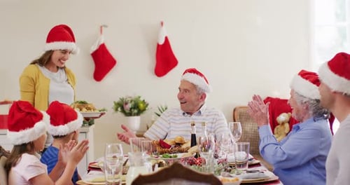 Family Christmas Celebration with Festive Meal Together