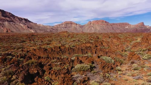 Aerial View of Solidified Lava and Sparse Vegetation in the Teide National Park