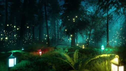 Forêt magique avec lanternes HD
