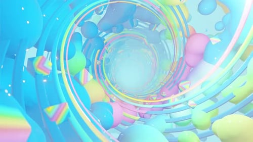 Abstract Fluid Tunnel with Pastel Rainbow Shapes Loop