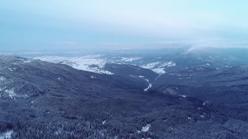Winter Carpatians nature, aerial view realtime, UHD 4K