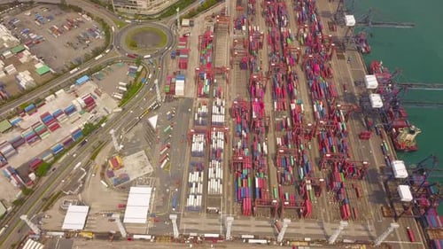 Aerial top view of container cargo ship in the export and import business and logistics