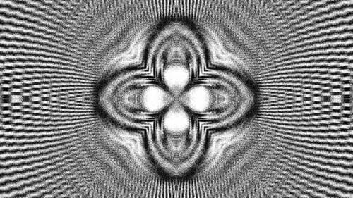 Intensiver kaleidoskopischer Effekt auf schwarz-weißem Schachbrett.