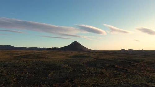 Drone Over Empty Landscape To Mountain