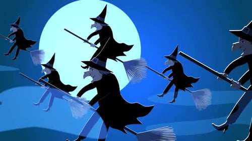 Animated Witches Flying on Brooms for Halloween Celebration