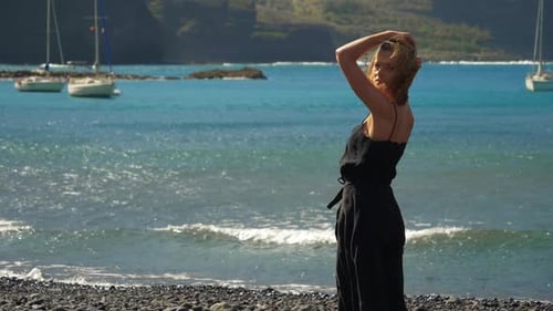 Elegant Woman Posing on a Beautiful Beach