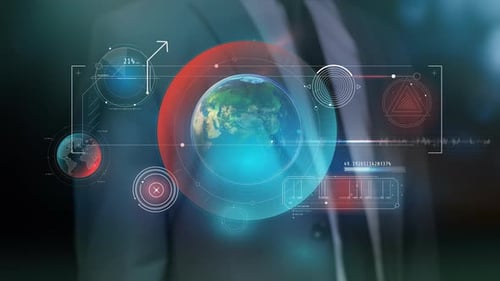 Augmented Reality Infographics With The Planet In The Center 4K