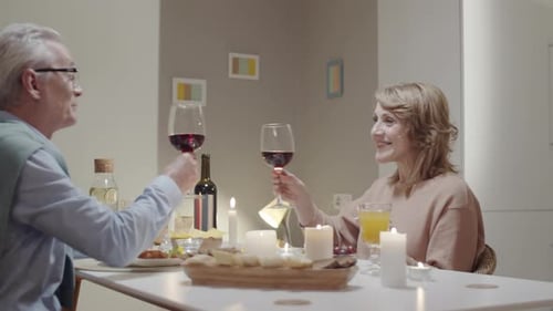 Mature Couple Celebrates Anniversary with Wine