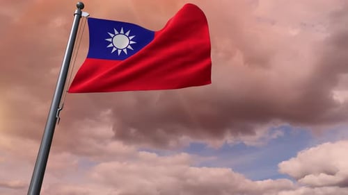 Taiwan National Flag Waving Against a Dramatic Cloudy Sky
