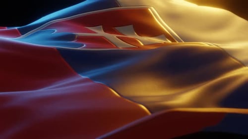 Realistic Slovakia Flag Waving with Golden Light Effect