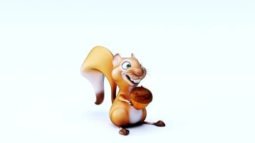 Animated 3D Cartoon Squirrel Holding Acorn