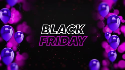 Black Friday Sale Text Reveal with Purple Balloons
