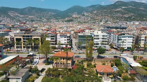 Alanya, Turkey - : Awesome aerial view of tourist ships in Alanya Marina, Turkey. Drone flying over