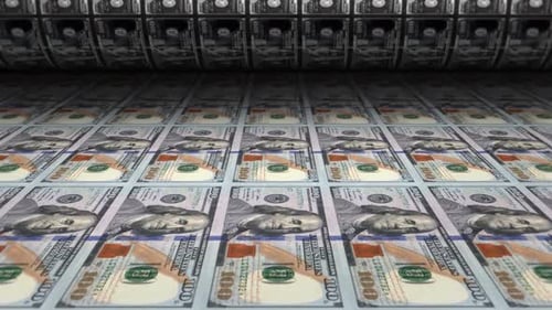 Money Printing: Hundred Dollar Bills on a Production Line