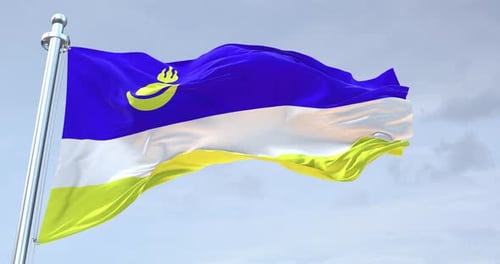 Realistic Waving Flag with Blue, White, and Yellow Stripes
