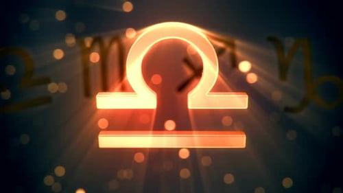 Glowing Libra Zodiac Symbol with Cosmic Light Rays