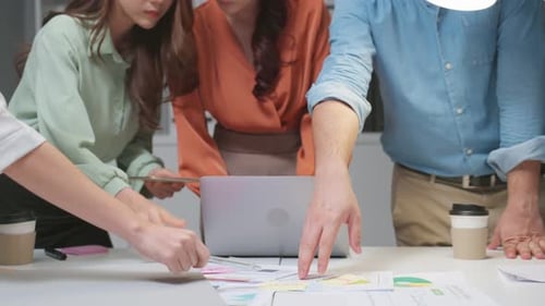 Close up hands of businessman and woman people group meeting as a team in office.