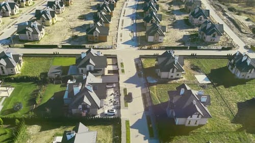 Beautiful Settlement of Identical Houses with Beautiful Streets Near the Lake. Newly Built Mansions