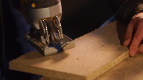 Close-up of Cutting of Wooden Billet in a Furniture Production Shop