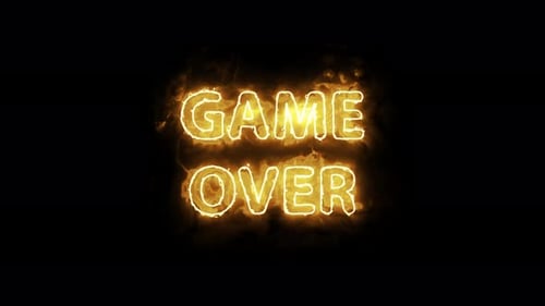 Game over neon letters glowing on a black background screensaver. Neon text close-up