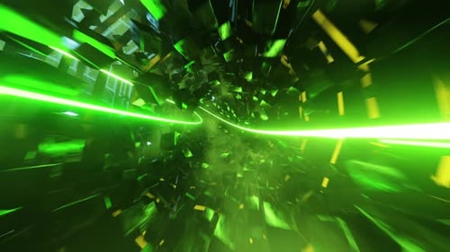 Vol dans un tunnel de science-fiction vert abstrait