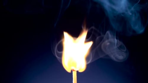 Burning Matchstick with Flickering Flame and Smoke