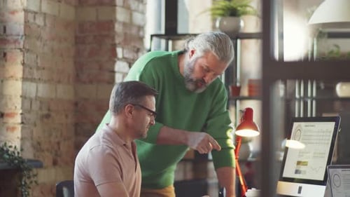 Mature Male Colleagues Discussing Business Project in Office