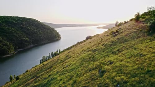 Drohnenblick auf mit Wald bedeckte Klippengebirgsküste