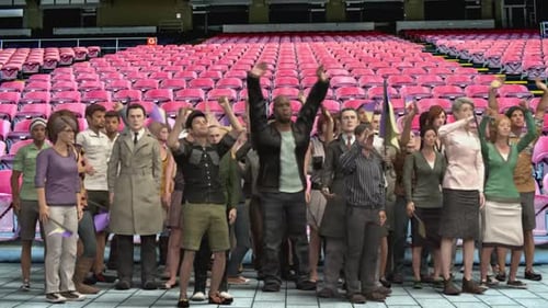 Animated Diverse Crowd Cheering and Waving