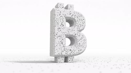 Pixelated Bitcoin Symbol Forming and Disintegrating Animation