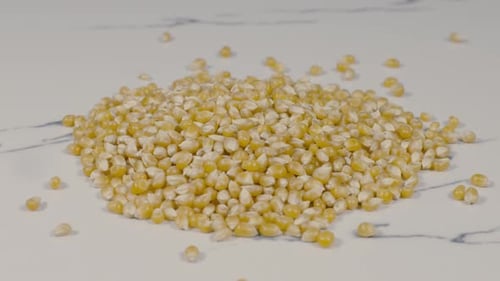 Pile of Dried Yellow Corn Kernels on Marble