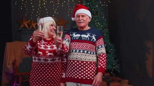 Senior Couple Celebrating Christmas With Champagne