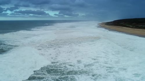 Aerial View on Big Waves Atlantic Ocean at Storm