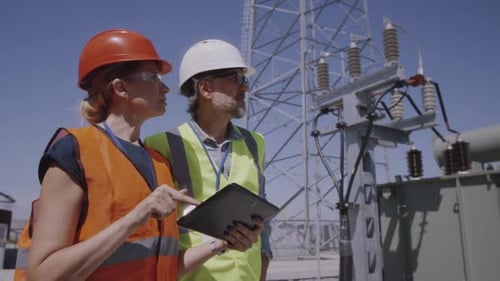 Engineers Using Tablet on Power Station
