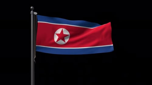 North Korea Flag On Flagpole With Alpha Channel 4K