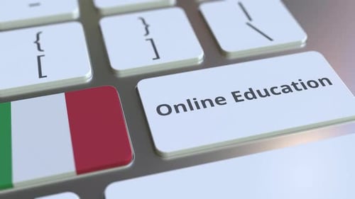 Online Education Text and Flag of Italy on the Buttons