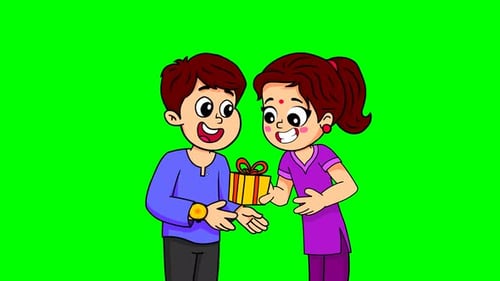 Animated Cartoon Siblings Celebrating Raksha Bandhan