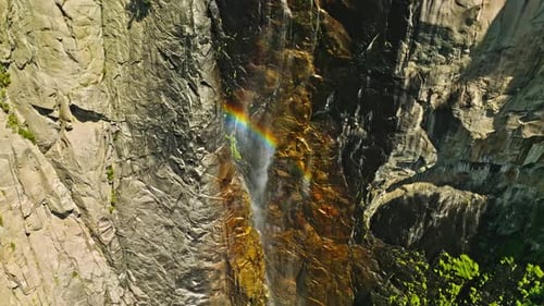 Beautiful Bridalveil falls is located on Merced river. Yosemite National Park