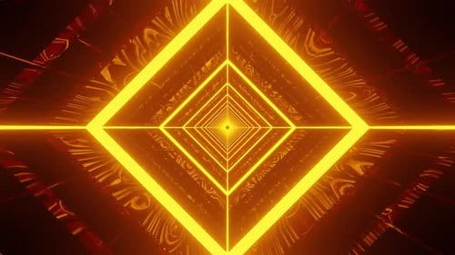 Golden Yellow Square Rotated Tunnel Background Vj Loop HD