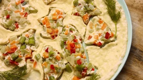 Cooked dough on plate with vegetables