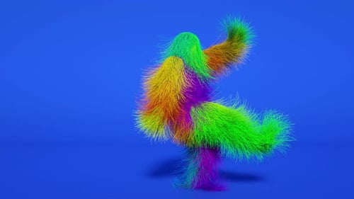 Vibrant Rainbow Fuzzy Creature Dancing Loop Animation