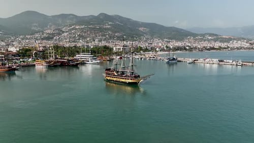 Pirate Harbor aerial view Turkey Alanya 4 K