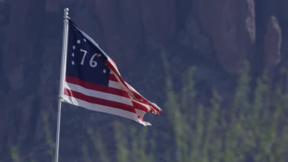 American Flag '76' Waving in Wind Outdoors, Buildings Stock Footage ft ...